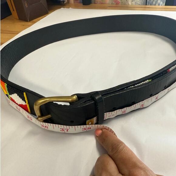 BeadWORKS Kenya Pana Beaded Leather Belt Blk Sz 38 - Picture 5 of 6